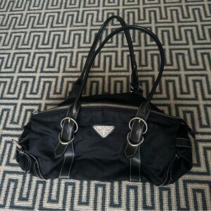 Prada Black Nylon Tote with Silver Accents